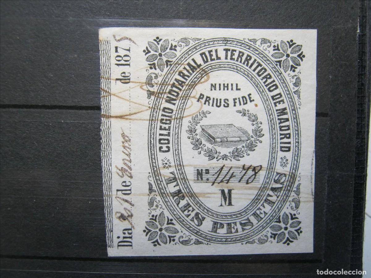 Selos: COLEGIO NOTARIAL DE MADRID 3 PESETAS 1875 FISCAL BIEN!