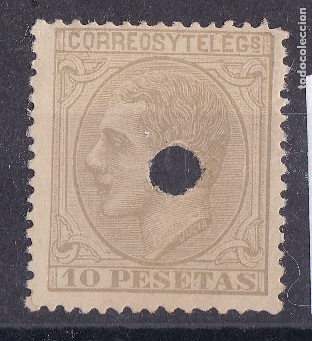 Sellos: SS6 -Alfonso XII 10 Ptas Edifil 209 . usado Telegr&aacute;fos . FALSO POSTAL Tipo Unico Graus
