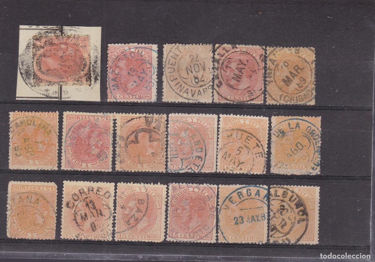 Sellos: FC4-42-Alfonso XII Edifil 210 x 17 Sellos Matasellos/ Tr&eacute;bol/ Fechador . Colores