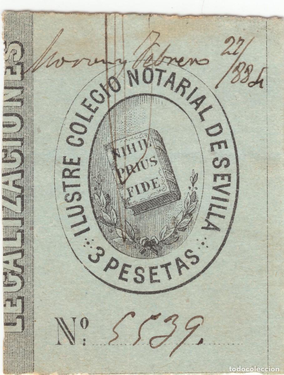 Sellos: 1884 SELLO 3 PTS COLEGIO NOTARIAL SEVILLA LEGALIZACIONES