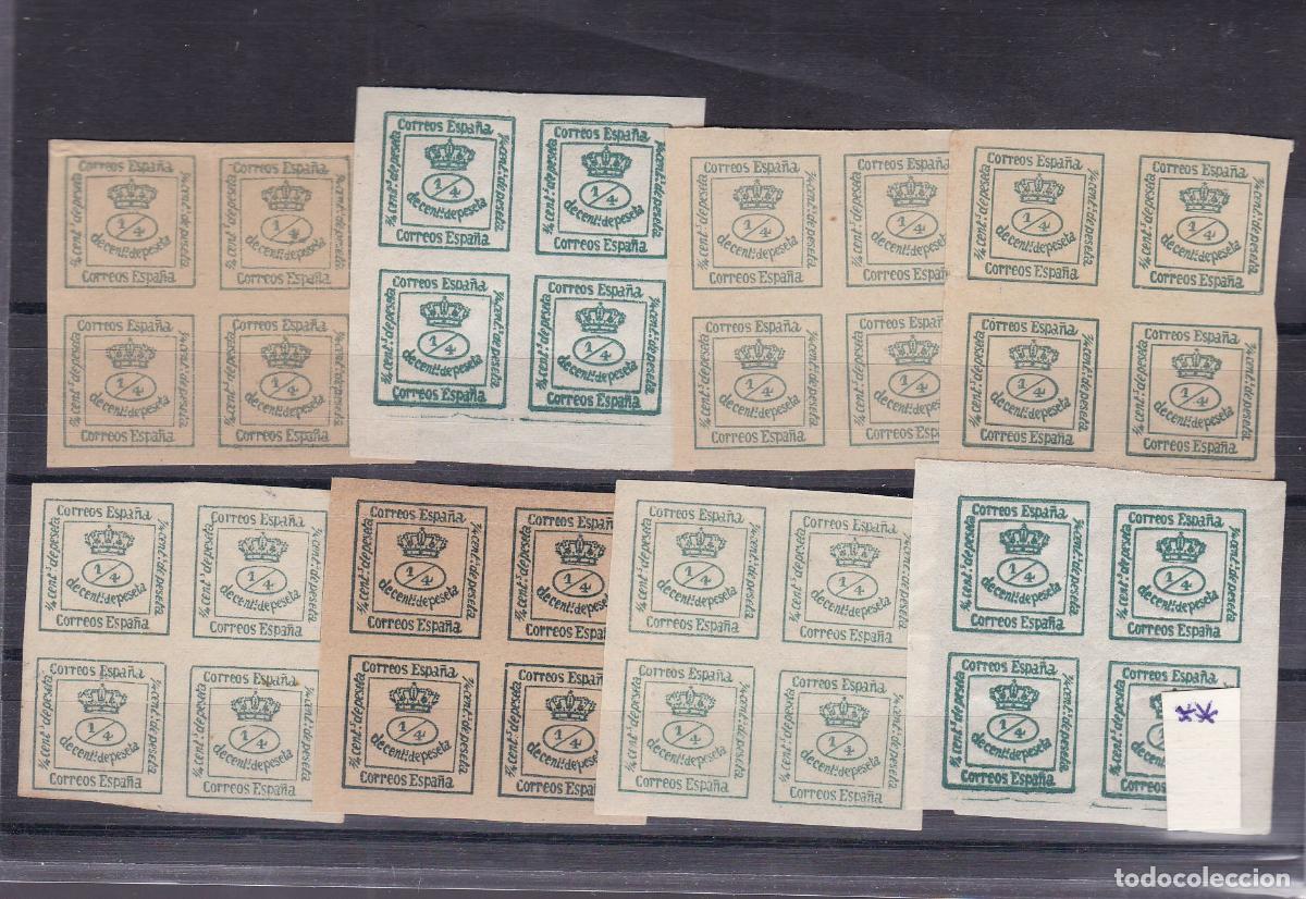 Sellos: FC-220- Cl&aacute;sicos Edifil 173 .A.B x 8 Bloques VARIEDADES Color/Papel ** Sin Fijasellos