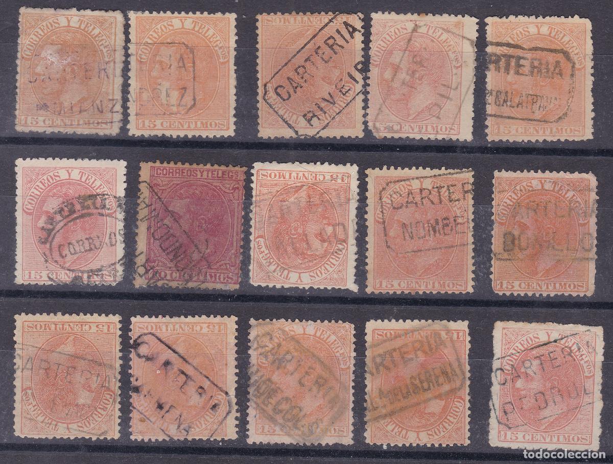 Sellos: FC-48- Alfonso XII Edifil 202/210 15 Sellos Matasellos CARTERIA