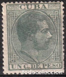 Sellos: Cuba Espa&ntilde;ola edf n&ordm;68.Verde 1c.Nuevo con charnela MH.Alfonso XII.1882-83