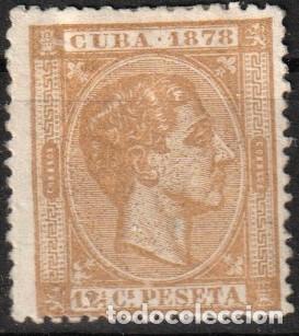 Sellos: Cuba Espa&ntilde;ola edf n&ordm;Casta&ntilde;o amarillento 12 1/2c.Sello nuevo con charnela MH.Alfonso XII 1878