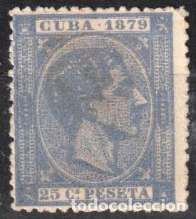 Sellos: Cuba Espa&ntilde;ola edf n&ordm;53 Ultramar 25c Sello nuevo con charnela MH.Alfonso XII 1879