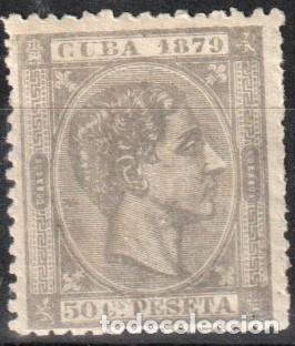 Sellos: Cuba Espa&ntilde;ola edf n&ordm;54 Gris 50c Sello nuevo con charnela MH.Alfonso XII 1879