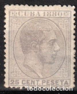 Sellos: Cuba Espa&ntilde;ola edf n&ordm;59 Azul claro 25c Sello nuevo con fijasellos MH.Alfonso XII 1880