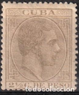 Sellos: Cuba Espa&ntilde;ola edf n&ordm;64 Oliva 2 1/2 c.Sello nuevo con charnela MH.Alfonso XII 1881