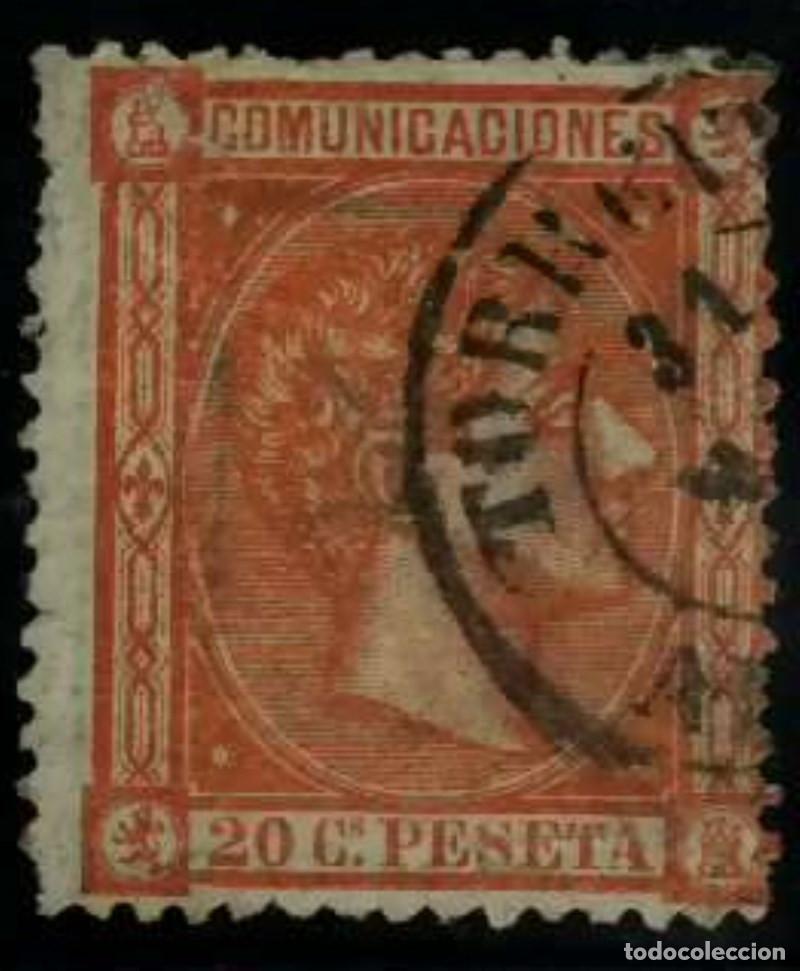 Sellos: FA3293. Emision 1-8-1875. Valor de 20 c. naranja con fechador