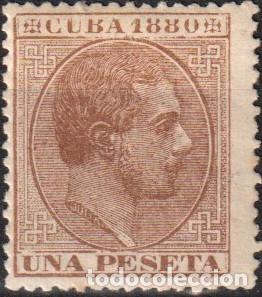 Sellos: Cuba Espa&ntilde;ola edf n&ordm;61 Casta&ntilde;o claro 1pta.Sello nuevo sin fijasellos MNH.Alfonso XII 1880