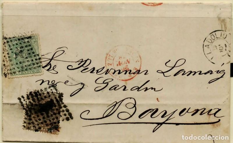 Sellos: FA3405. Emision 1-7-1878. Valladolid a Bayona (Francia), 2 emisiones diferentes