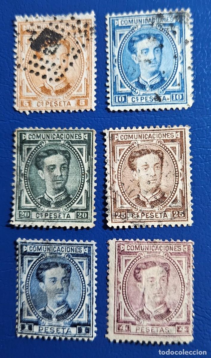Sellos: Espa&ntilde;a 1876 Corona real y Alfonso XII, Edifil 173, 174, 175, 176,177, 180 y 181 usados