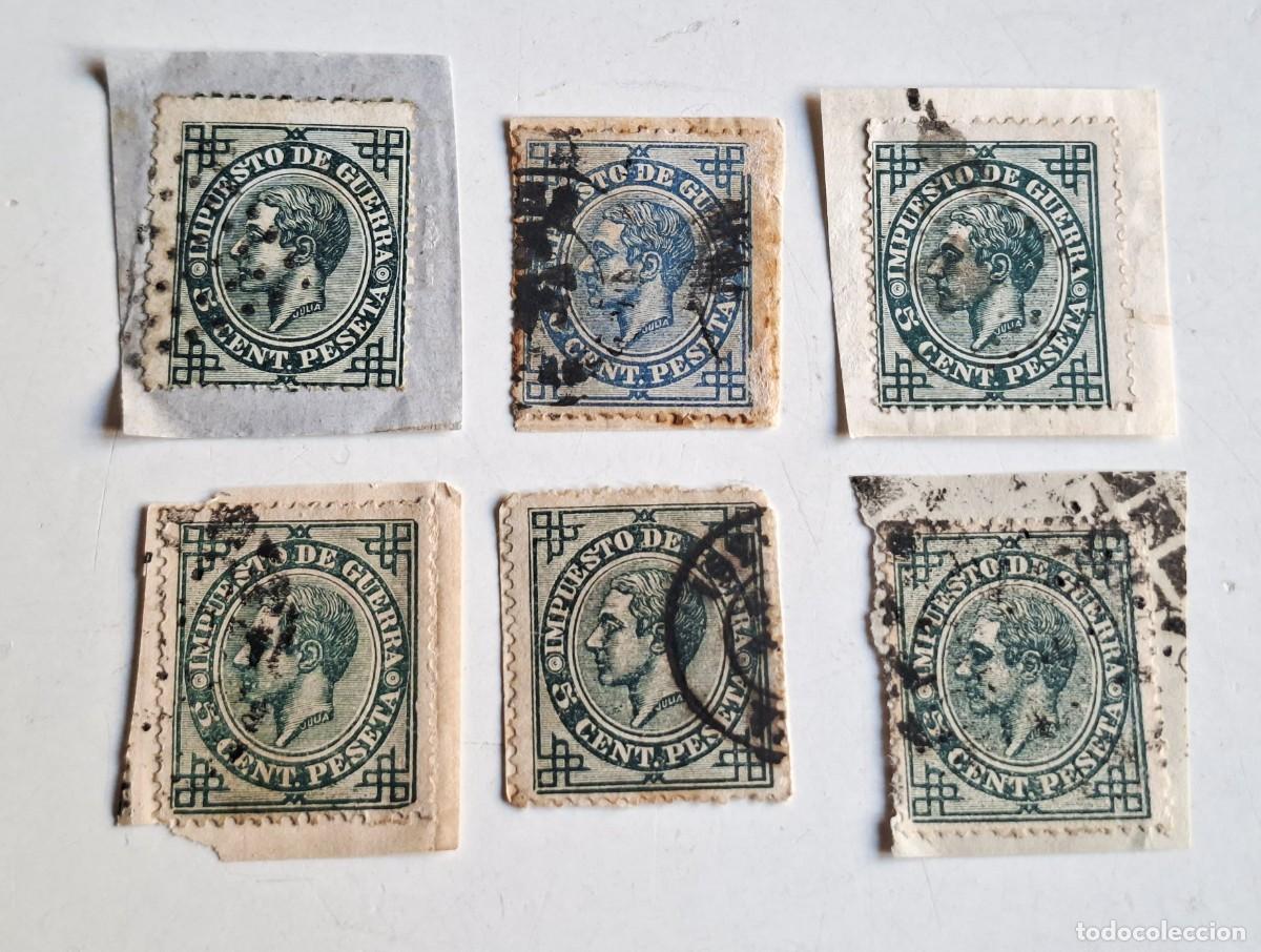 Sellos: LOTE DE 6 SELLOS DE IMPUESTO DE GUERRA, 5 C. ALFONSO XII