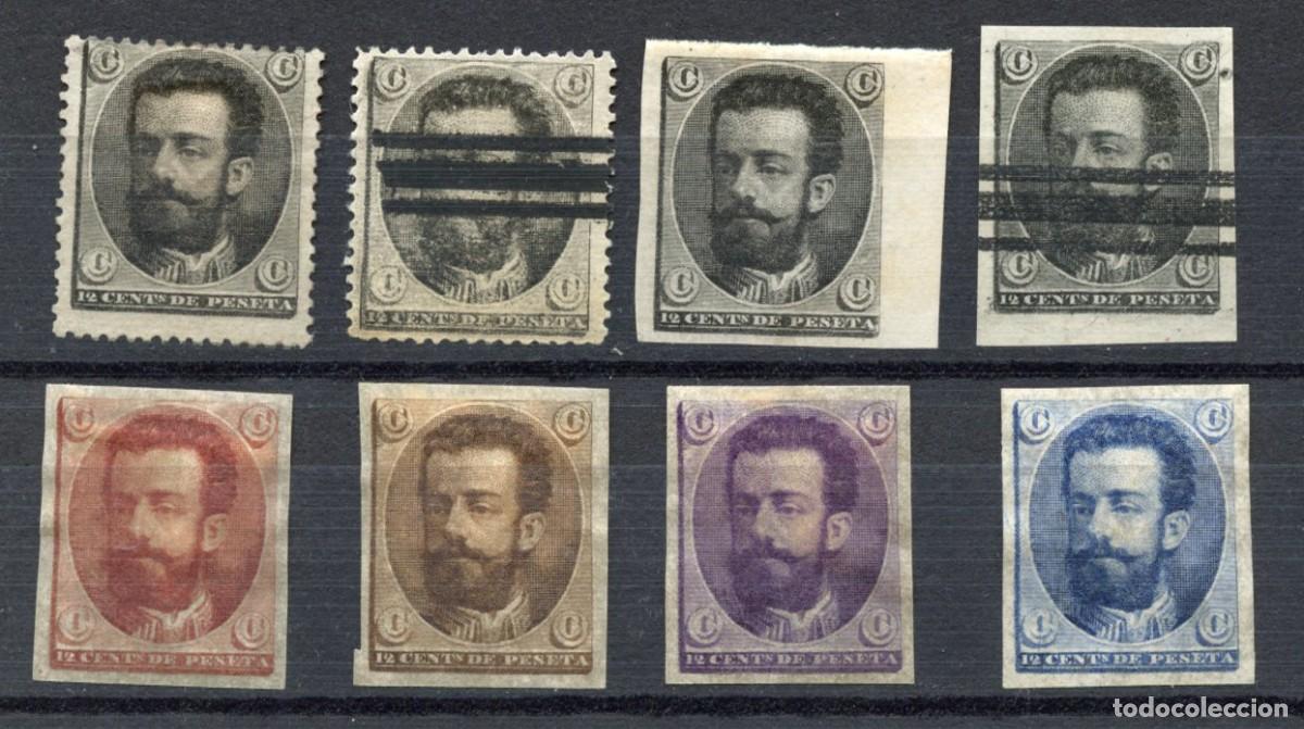 Sellos: ESPA&Ntilde;A 1872 AMADEO DE SABOYA. 8 ENSAYOS DE PLANCHA Y DE COLOR (6 SIN DENTAR). G&Aacute;LVEZ