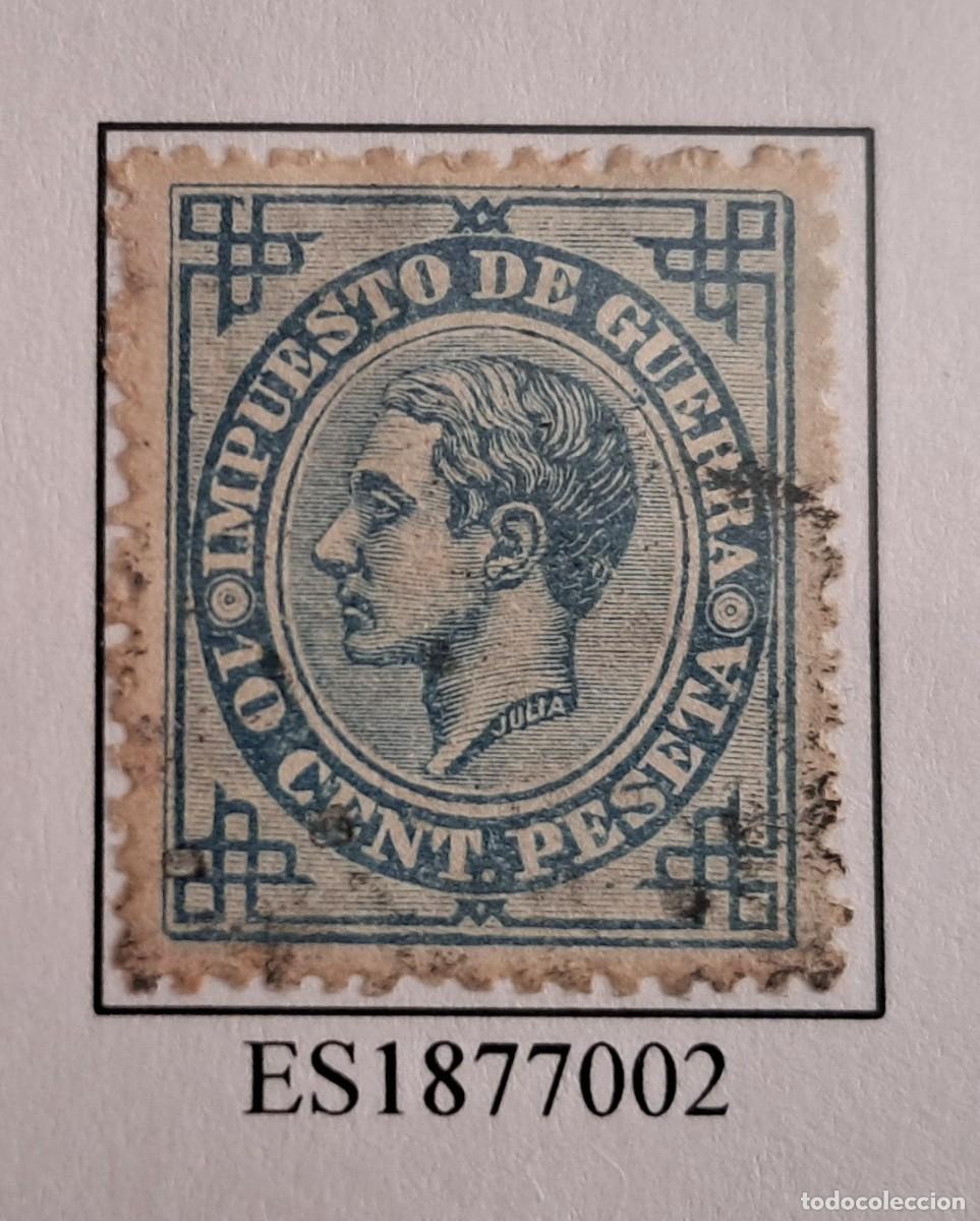 Sellos: Sello usado de Espa&ntilde;a, impuesto de guerra, a&ntilde;o 1877, 10 ctos. de peseta.