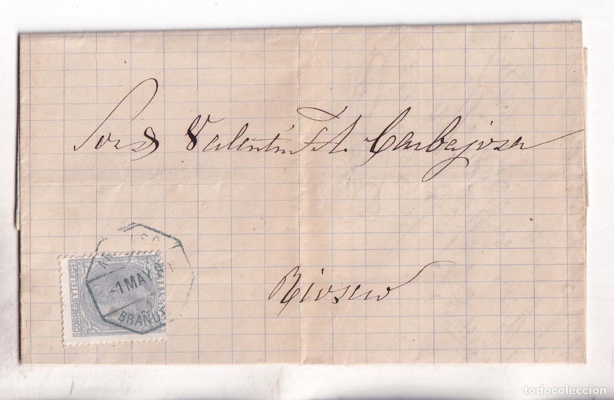 Sellos: RARA CARTA ENTERA. BECERRIL A RIOSECO. 1880. VALLADOLID. AMBULANTE AZUL BRA&Ntilde;UELOS. PALENCIA