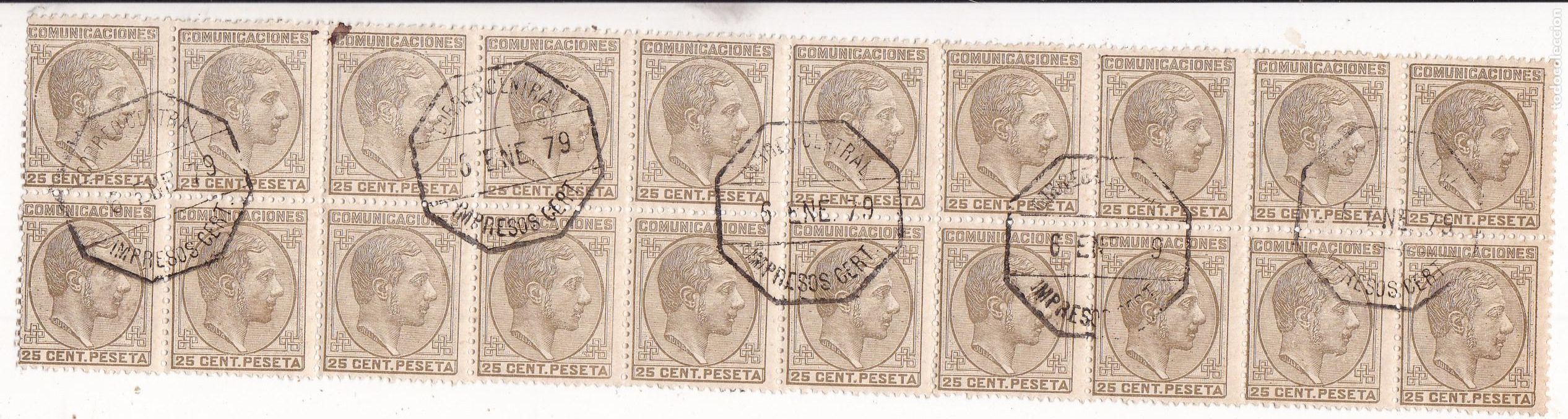 Sellos: FC97- Alfonso XII Edifil 194 . Bloque de 20 Sellos