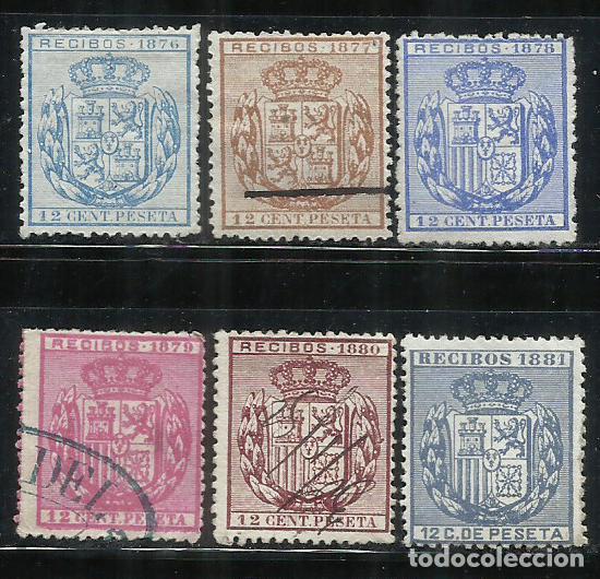 Stamps: 0927-FISCALES ESPA&Ntilde;A,SELLOS PARA RECIBOS, 1876/81LOS DE LA FOTO CON VARIEDAD.MAGNIFICOS.COMPLETA