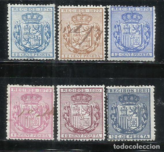 Stamps: 0928-FISCALES ESPA&Ntilde;A,SELLOS PARA RECIBOS, 1876/81LOS DE LA FOTO CON VARIEDAD.MAGNIFICOS.COMPLETA