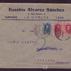 Sellos: ESPAÑA. (CAT. 312, 315). 1927. SOBRE DE LA CORUÑA A IGUALADA. BONITO Y RARO FRANQUEO. MAGNÍFICA.