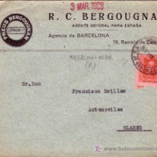 Sellos: ESPAÑA. 1928. SOBRE PUBLICIDAD AUTOMÓVIL (CONCESIONARIO) DE BARCELONA. 25 C. MAT. ESTACIÓN MZA. LLDA. Lote 22612187