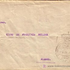 Sellos: ESPAÑA. 1917. SOBRE DE BARCELONA A BLANES (GERONA). MARCA DE FRANQUICIA. LLEGADA. RARA.
