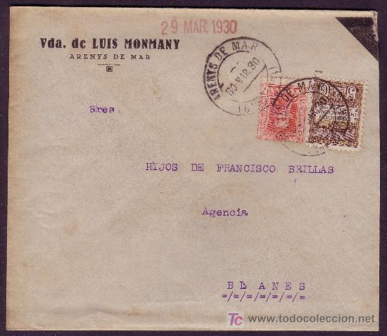 ESPAÑA.(CAT.317A, AYTO.3).1930.SOBRE LUTO.25 Y 5 CTS. MAT.*ARENYS DE MAR/BARCELONA*. MAGNÍFICA.RARA. (Sellos - España - Alfonso XIII de 1.886 a 1.931 - Cartas)