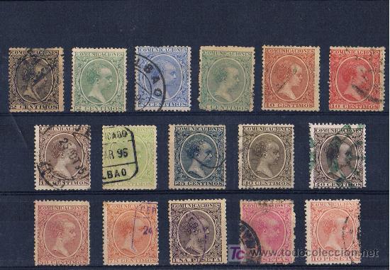 Sellos: Alfonso XIII pelon ed. 213-28 serie completa en usado valor 240 euros cat. 2010 muy buenos centrajes