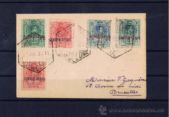 Sellos: Peque&ntilde;o sobre circulado Barcelona Bruxelles ed.292-3-4-5-6 serie completa