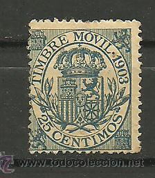 Sellos: F1 Fiscal TIMBRE MOVIL DE 1903 valor 25c. AZUL