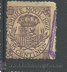 Selos: F1  FISCAL TIMBRE  MOVIL DE 1902 VALOR 25C. CASTA&Ntilde;O VIOLETA