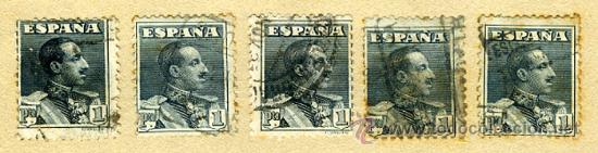 Sellos: 5 SELLOS ALFONSO XIII , 1 PESETA , USADOS , PEGADOS EN UNA HOJITA , ORIGINA , F66