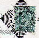 Briefmarken: Sello perforado sobre tarjeta postal. Ingles.
