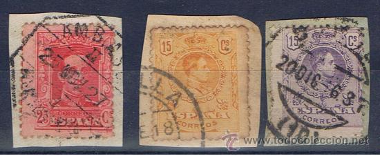 Briefmarken: alfonso XIII medallon i vaquer     matasello fechadores sobre fragmentos colores republicanos