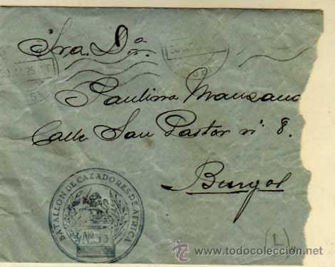 Briefmarken: Batallon de Cazadores de Africa. Sobre sin carta. 1925.