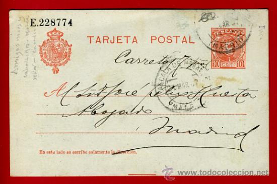 Sellos: TARJETA POSTAL CON SELLO MONARQUIA ALFONSO XIII, IMPRESO , ORIGINAL