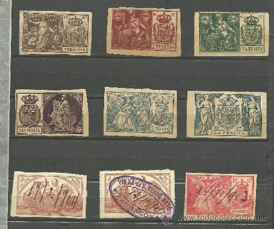 Sellos: F2- Fiscales - Conjunto de 9 Polizas Principios Siglo XX Dentadas y Sin Dentar