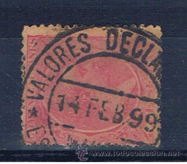 Sellos: alfonso XIII pelon 1889  edifil 227 valor 2012 catalogo 58.-- euros fechador 1899 valores declarados