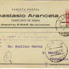 Sellos: TARJETA POSTAL. ANASTASIO ARANCETA. FABRICANTE DE ARMAS. EIBAR. GUIPUZCOA. 1912