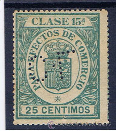 Sellos: fiscal 1906 para efectos del comercio 25 cts perforado - Foto 1
