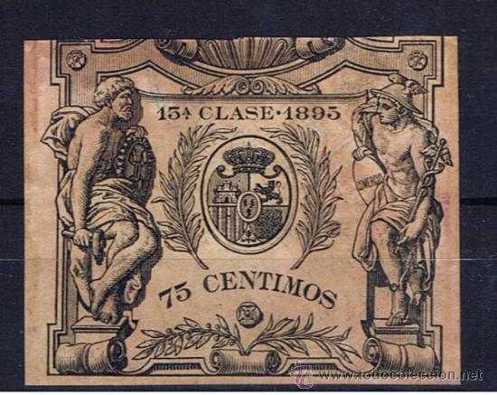 Sellos: FISCALES. 1895. 75 CTS. P&Oacute;LIZA 13&ordf; CLASE . N&ordm; DE CONTROL AL DORSO.