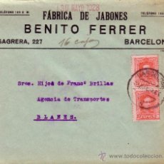 Sellos: ESPAÑA. 1928. SOBRE PUBLICITARIO DE BARCELONA. PAREJA DE 25 CTS. DOBLE PORTE. LLEGADA. MUY BONITO