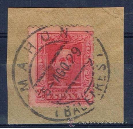 Timbres: alfonso XIII fechador 1929 mahon baleares  sobre fragmento