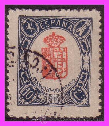 Stamps: Franqueo Voluntario, 10 cts rojo y negro azulado (o) lujo