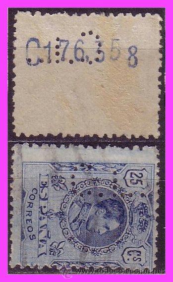 Francobolli: 1909 Alfonso XIII, EDIFIL n&ordm; 274 (o) perforado CL