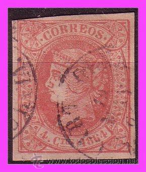 Francobolli: 1864 Isabel II, EDIFIL n&ordm; 64 (o) mat. fechador Cartagena MURCIA