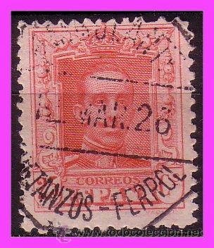 Francobolli: 1922 Alfonso XIII, mat. ambulante BETANZOS a FERROL, EDIFIL n&ordm; 317 (o)