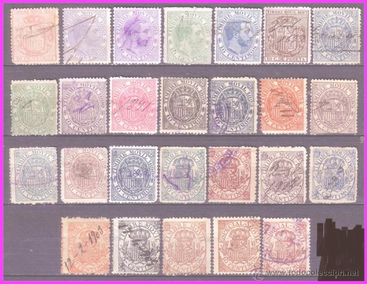 Francobolli: FISCALES POSTALES, serie completa, 1882 a 1908 EDIFIL n&ordm; 2 a 27 (o) serie completa