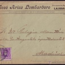 Sellos: ESPAÑA.(CAT.246).1909.SOBRE DE LAJOSA (LUGO) A MADRID.15 C. SELLO UTILIZADO DOS VECES. FRAUDE POSTAL. Lote 24017643
