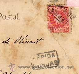 Francobolli: Carteria Lerida Borjas, sobre tarjeta postal de tem&aacute;tica religiosa.